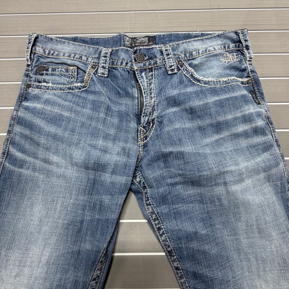 Silver Jeans Co Zac Relaxed Straight Leg Blue Denim Jeans Mens 38x32 M42408LD191